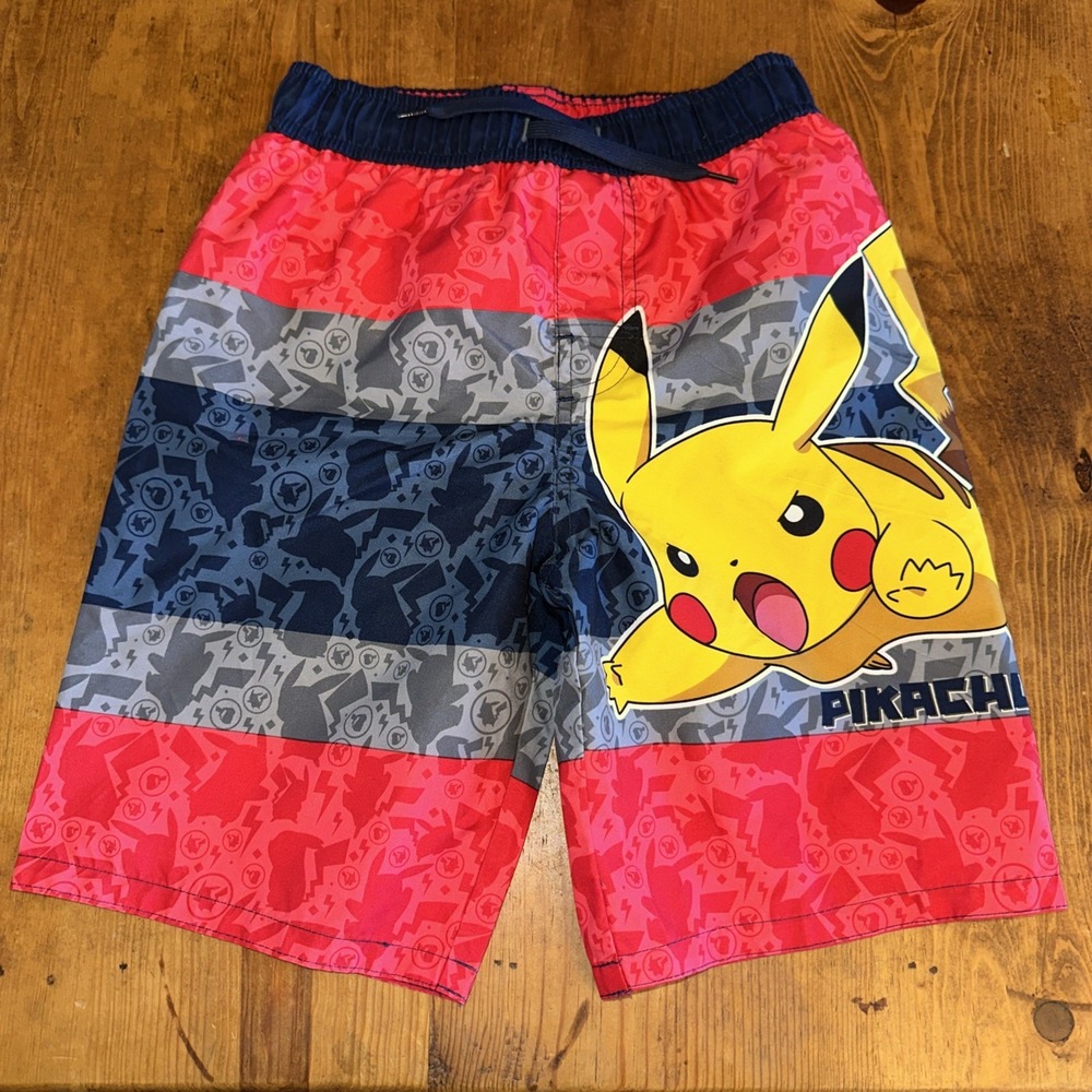 Pokemon Pikachu Swim Trunks Size L lined Board Shorts Boys Swimsuit  50 SPF